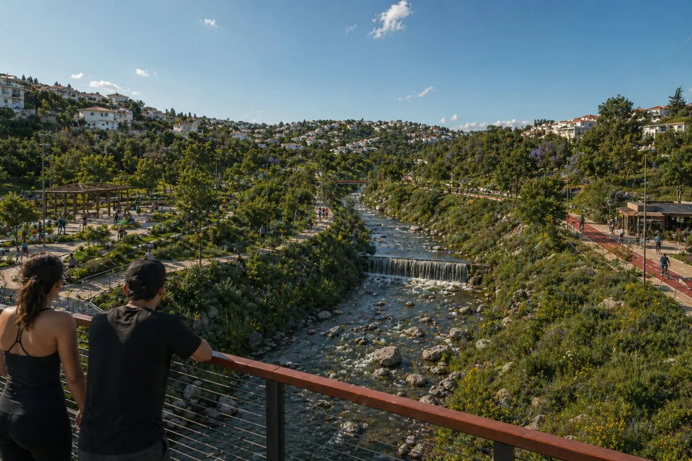 Pasarela peatonal cruzando el cauce del río
